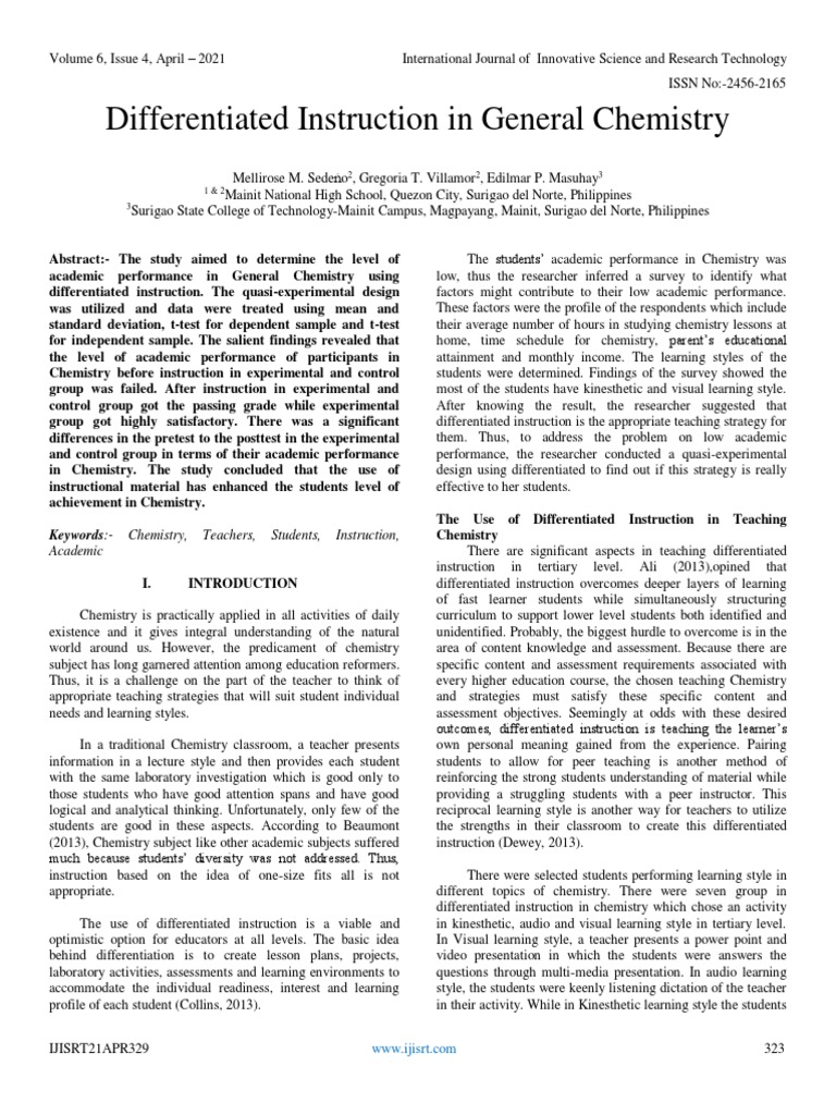 Differentiated Instruction in General Chemistry | PDF | Differentiated ...
