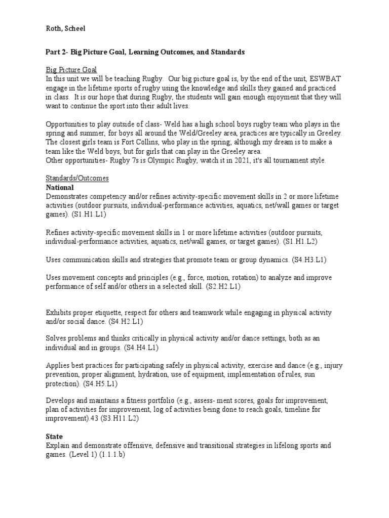 Teaching Rugby: Goals and Standards | PDF | Applied Psychology | Learning
