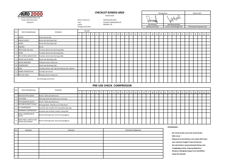 Log Book Pemeliharaan Kompresor | PDF