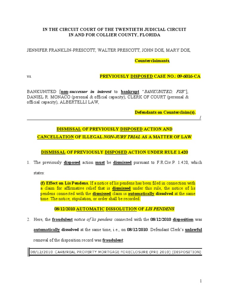 Florida Bar Complaints, Exh. 0010 Dismissal of Previously Disposed