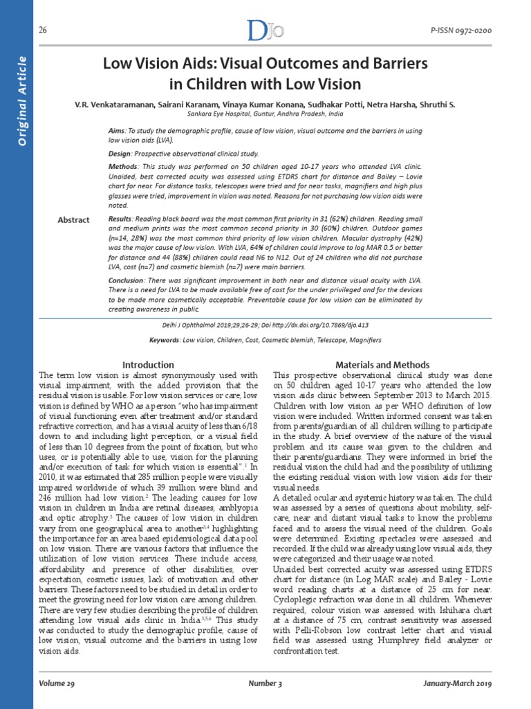 Low Vision Aids: Visual Outcomes and Barriers in Children With Low ...