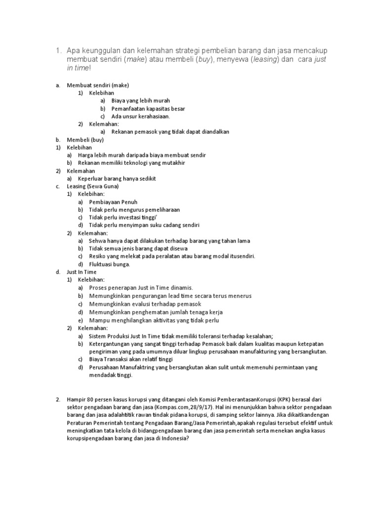 Apa Keunggulan Dan Kelemahan Strategi Pembelian Barang Dan Jasa