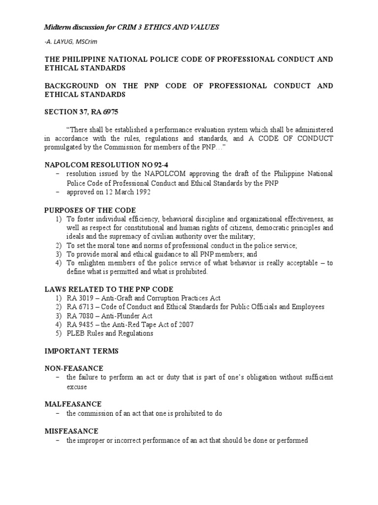 The Philippine National Police Code of Professional Conduct and Ethical ...