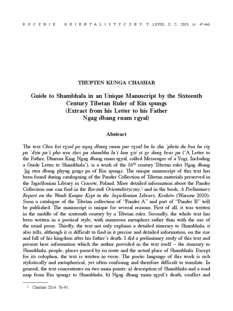 Guide To Shambhala In An Unique Manuscri Pdf Tibetan Buddhism Chakra