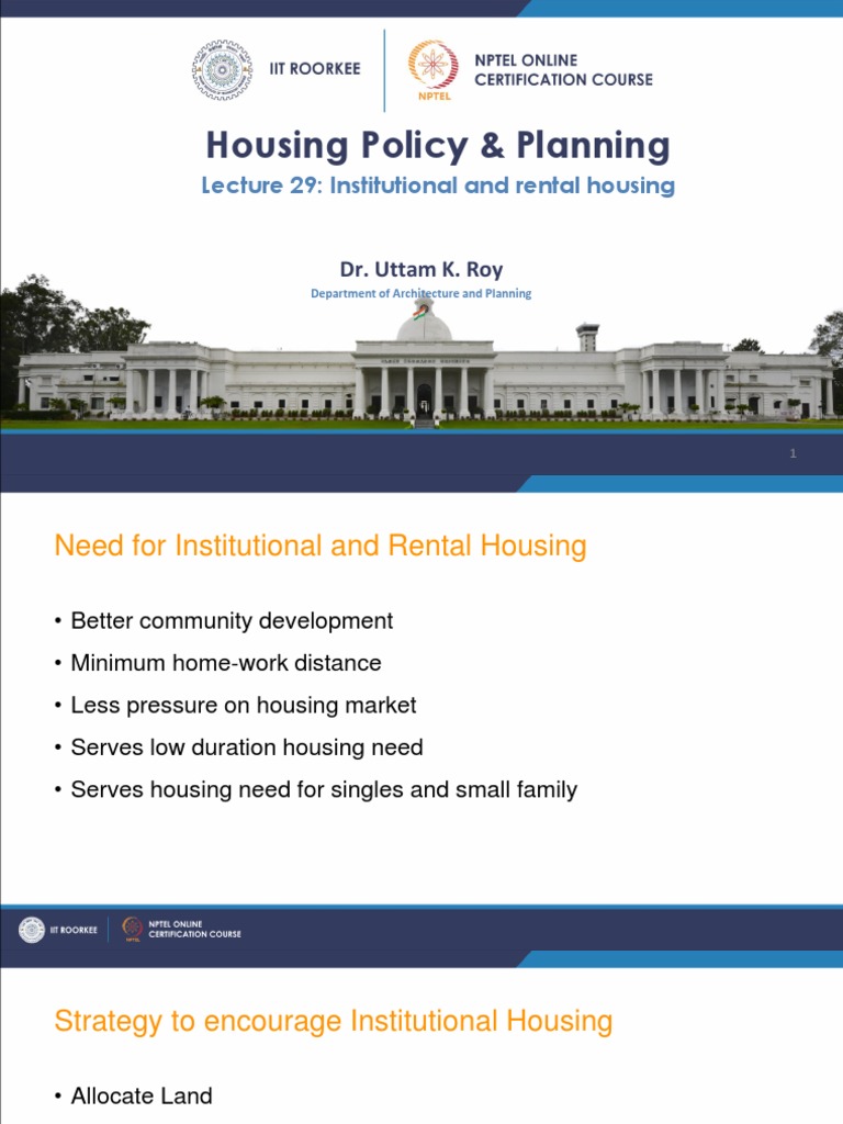 Housing Policy & Planning: Lecture 29: Institutional and Rental Housing ...
