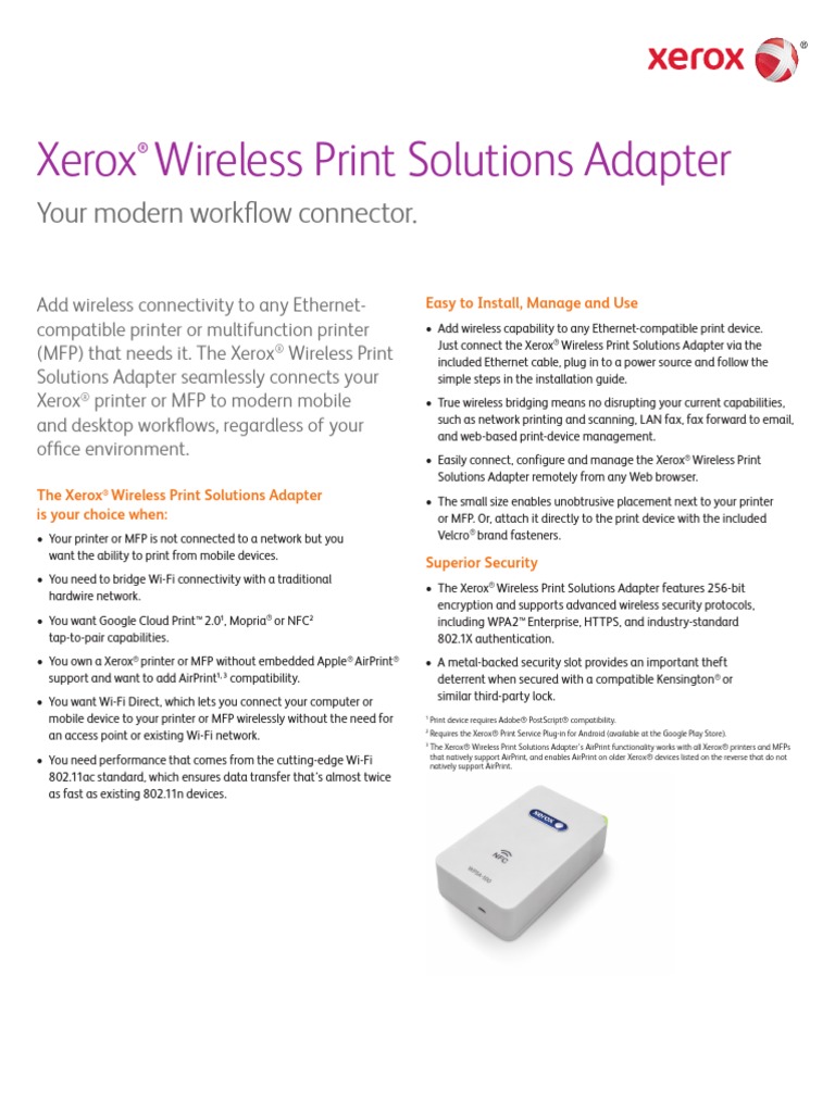 Xerox Wireless Print Solutions Adapter Your Modern Workflow Connector
