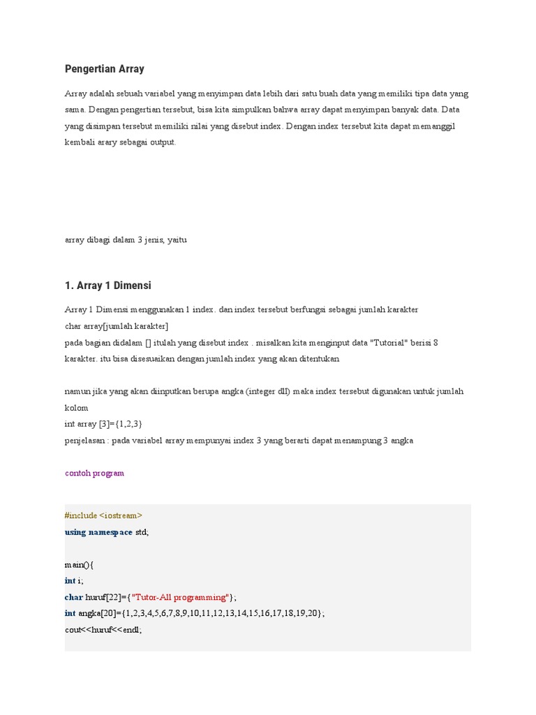Pengertian dan Contoh Array C++ | PDF