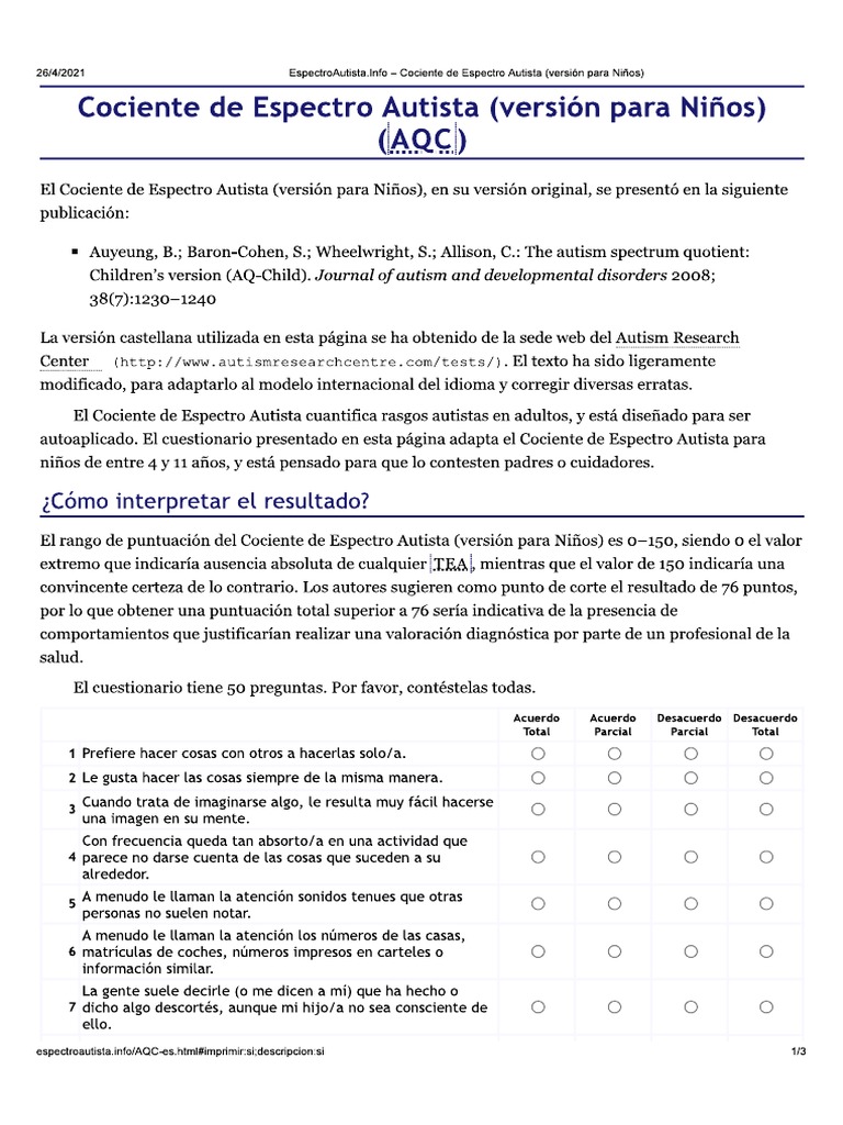 Cuestionario AQC | PDF