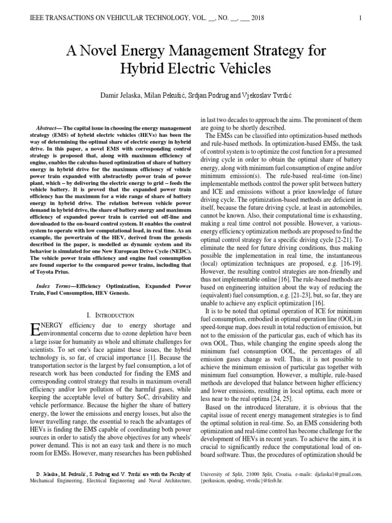 A Novel Energy Management Strategy For Hybrid Electric Vehicles IEEE