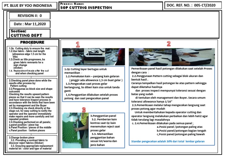 SOP Inspeksi Pemotongan Garment | PDF | Griya & Taman