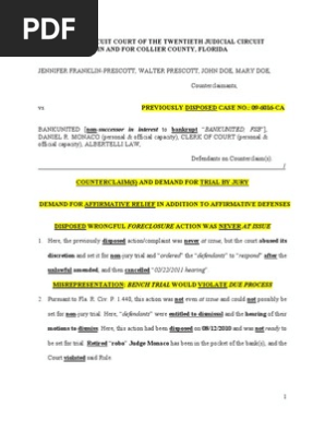 Florida Bar Complaint:  Counterclaim and Demand for Trial by Jury