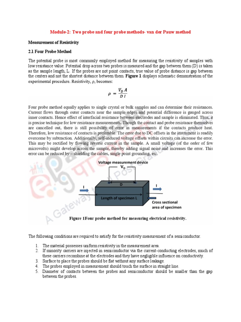 Module2 Two Probe and Four Probe MethodsVan Der Pauw Method PDF Physical Sciences
