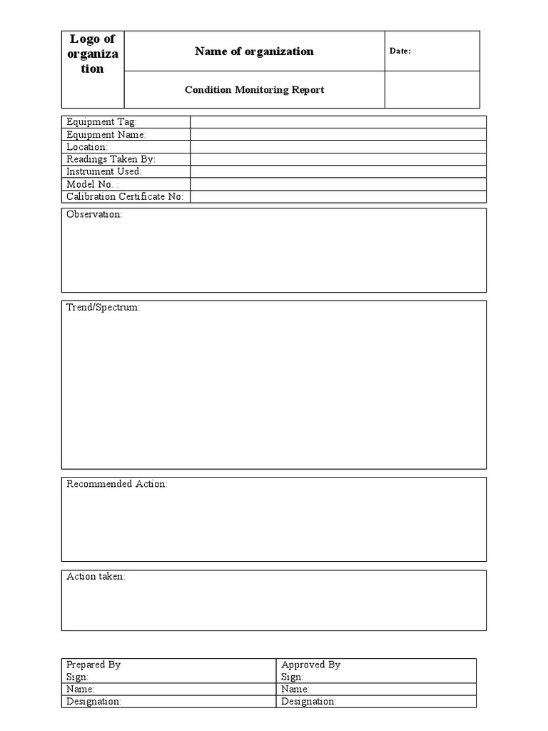 Condition Monitoring Report Template | PDF | Technology & Engineering