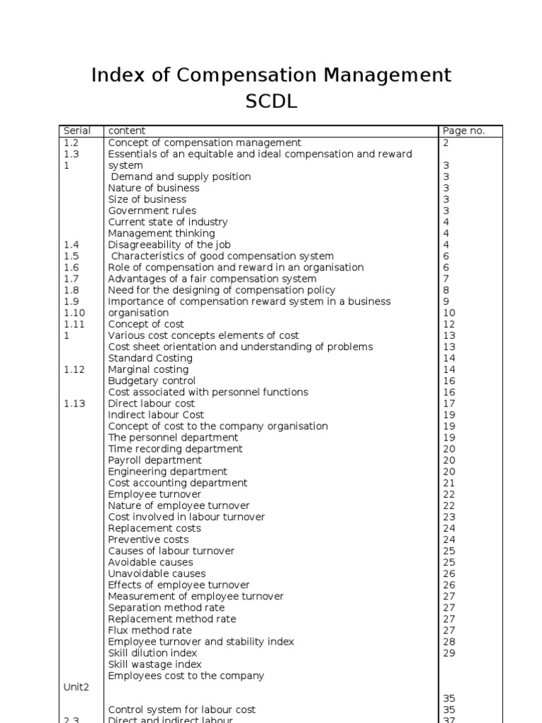 Index of Compensation Management | PDF | Employee Benefits | Salary