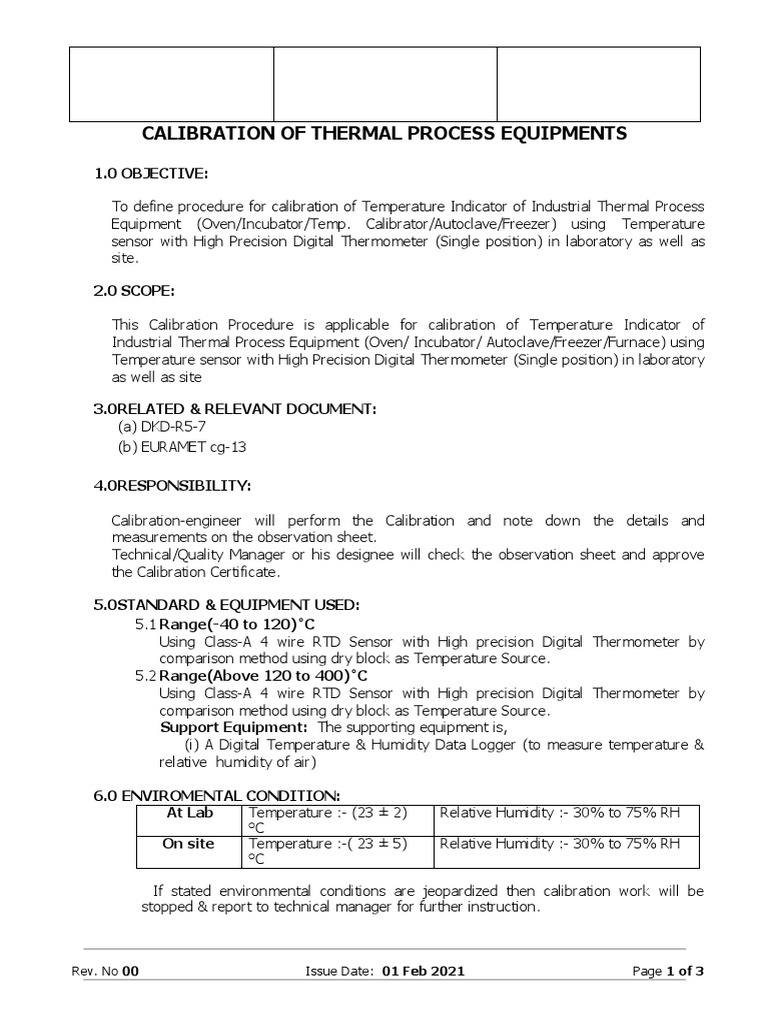Thermal Equipment Calibration Procedure | PDF | Thermometer | Calibration