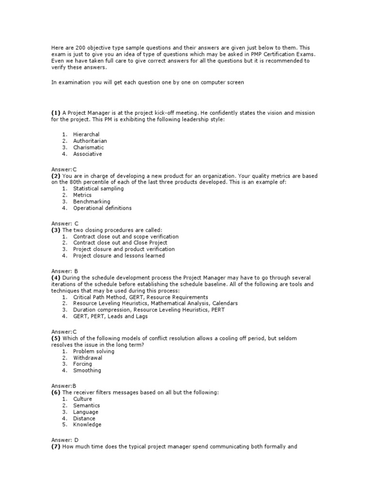 Here Are 200 Objective Type Sample Questions and Their Answers Are ...