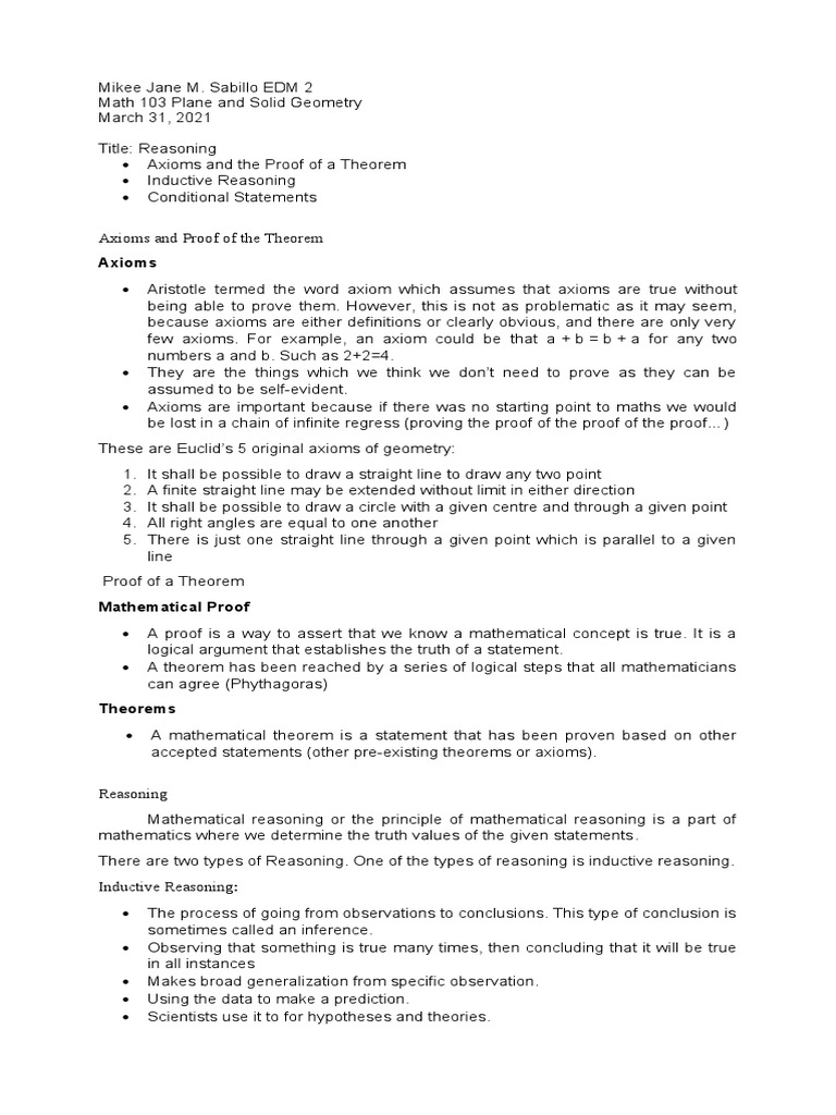 Axiom, Proof of A Theorem and Inductive Reasoning | PDF | Inductive ...