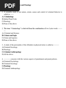 MCQs On Criminology and Penology 1