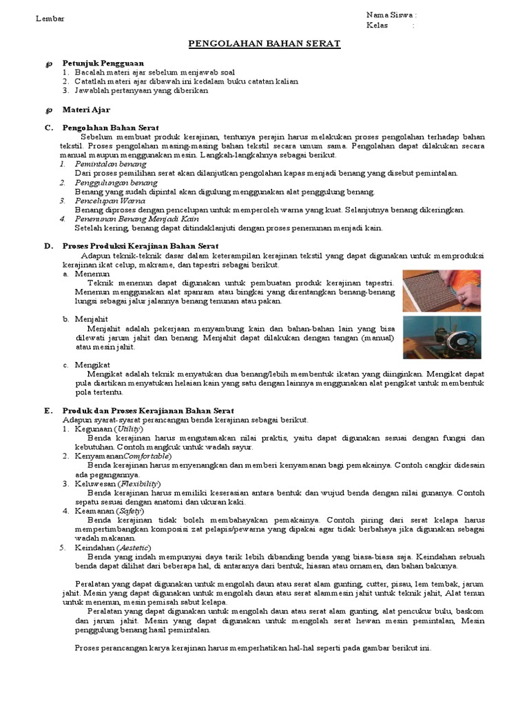 Lkpd Pengolahan Bahan Serat