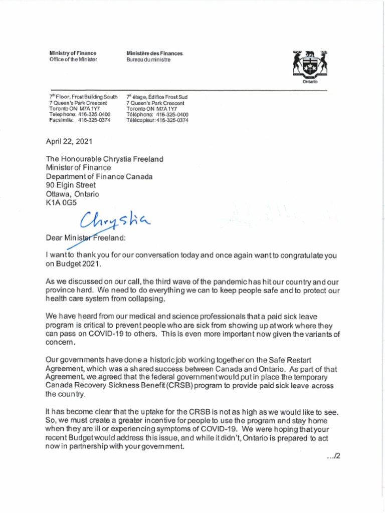 Letter To Minister Freeland PDF
