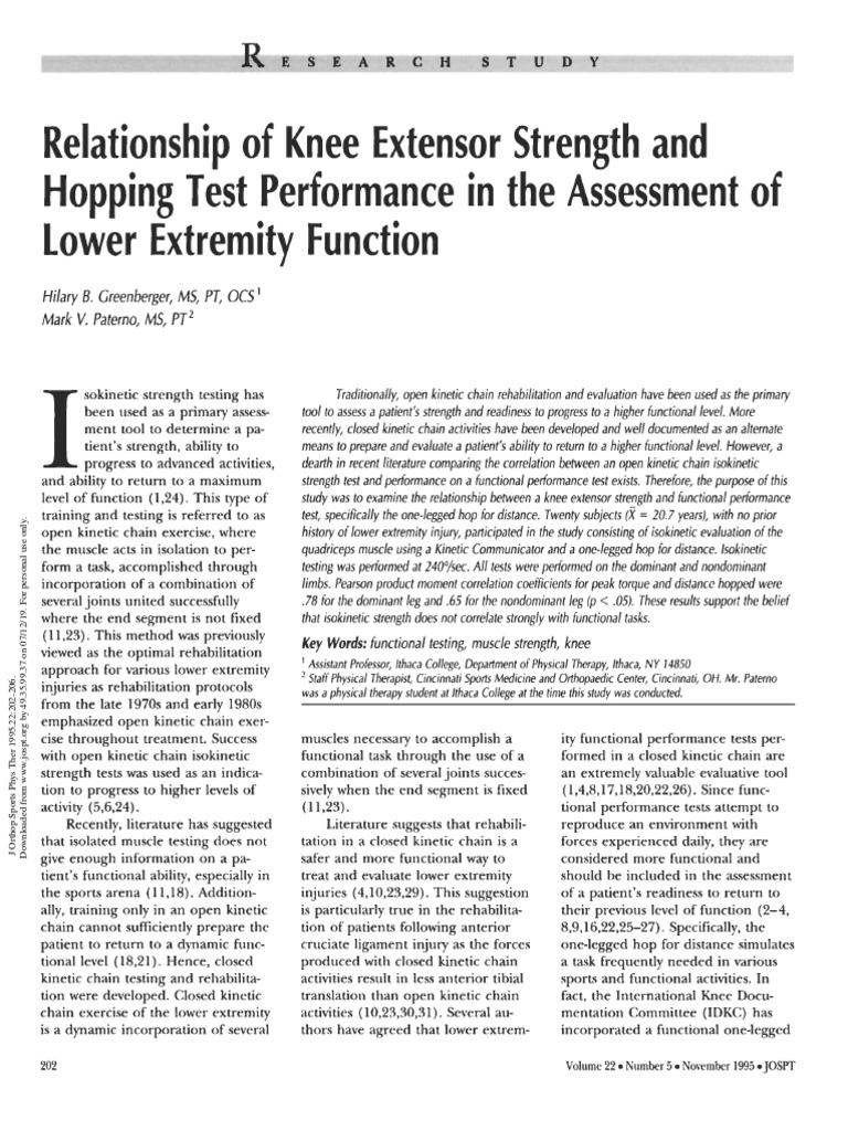 Hopp Test | PDF | Physical Therapy | Knee