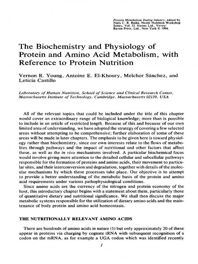 The Biochemistry and Physiology of Protein and Amino Acid Metabolism