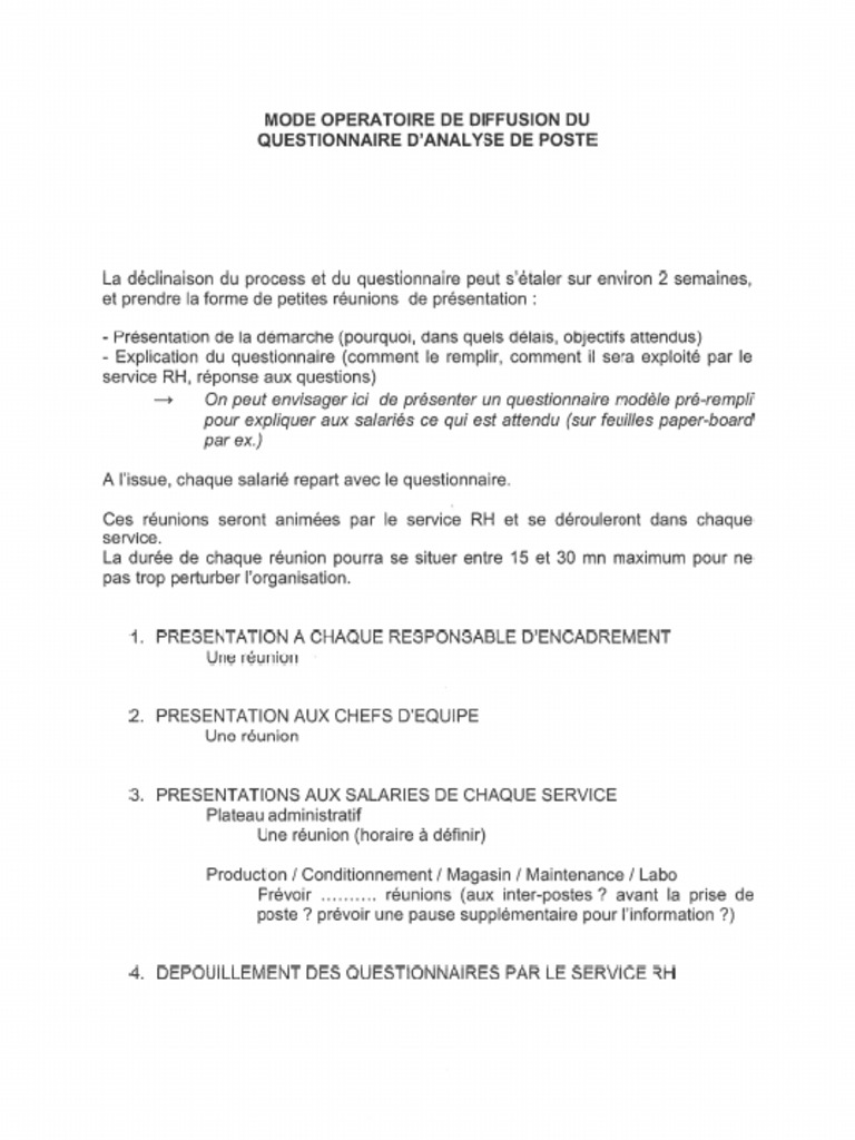 Questionnaire Analyse Poste | PDF
