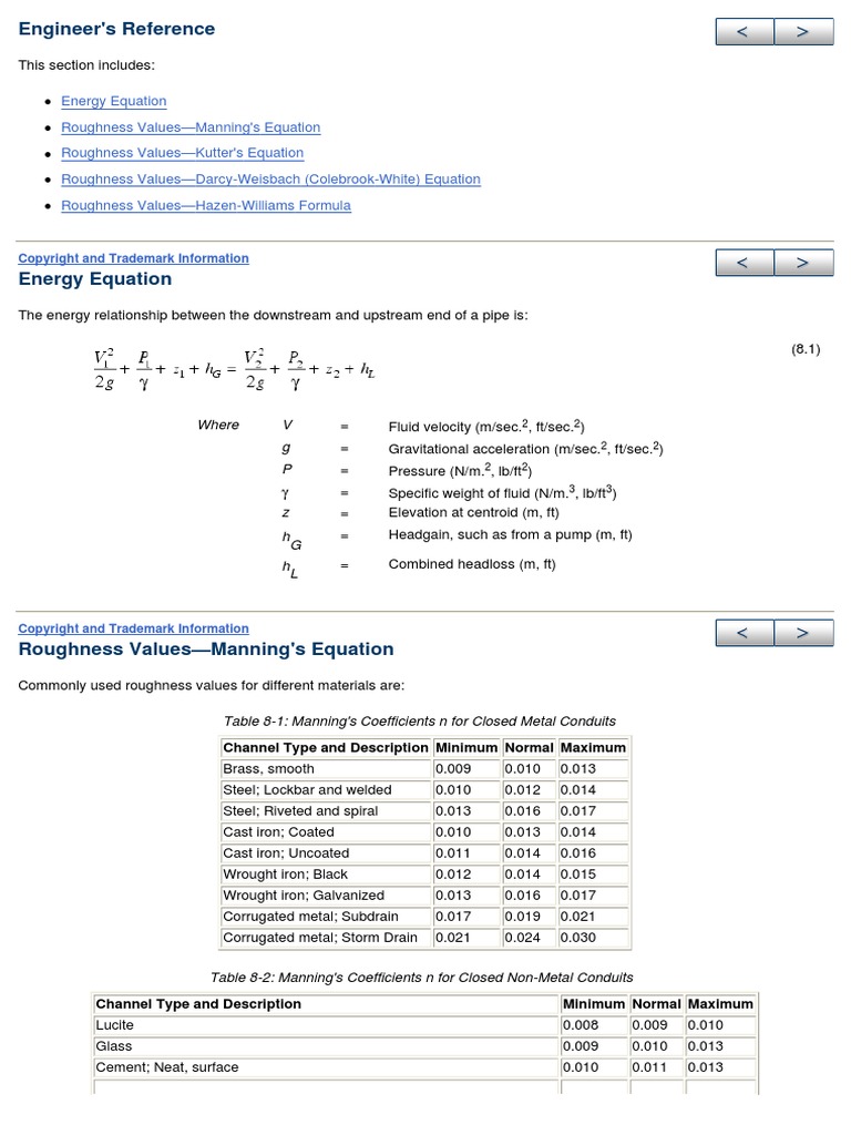FlowMaster 07 Engineering Reference | PDF | Sanitary Sewer | Concrete