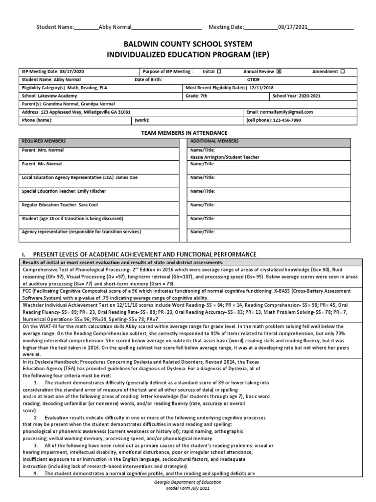 Abby Normal's IEP Overview and Assessment | PDF | Career & Growth ...