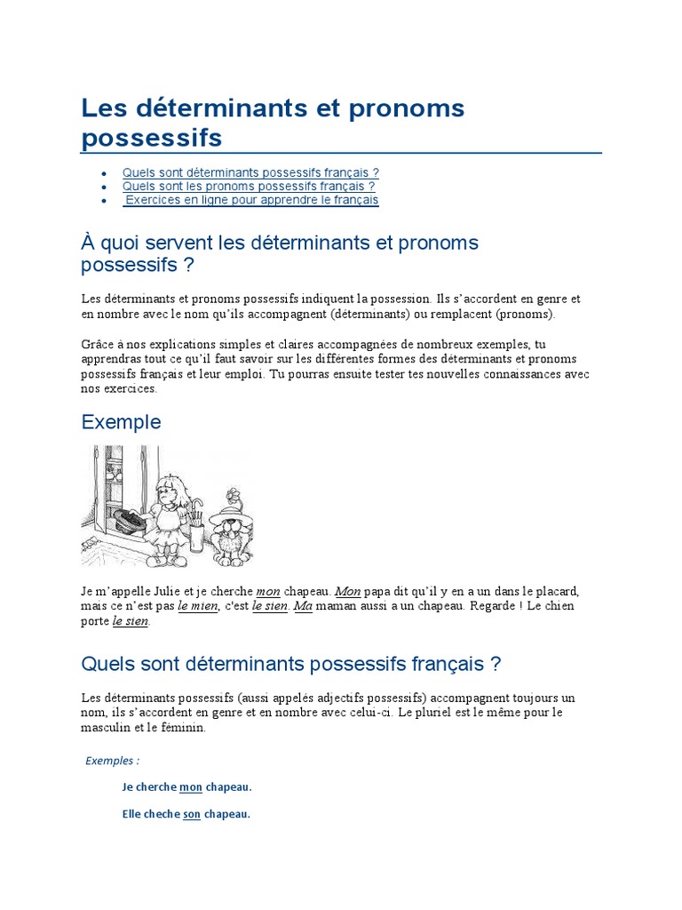 Quels Sont Les Déterminants Possessifs Les Déterminants Et Pronoms Possessifs | PDF | Genre grammatical | Nombre  grammatical