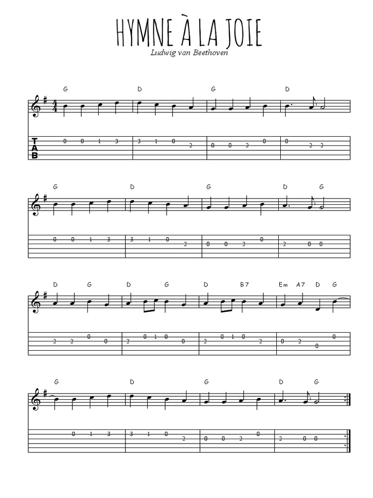 Hymne A La Joie Partition Piano Debutant Hymne À La Joie - Partition + Tablature en G | PDF | Divertissement  (Général)