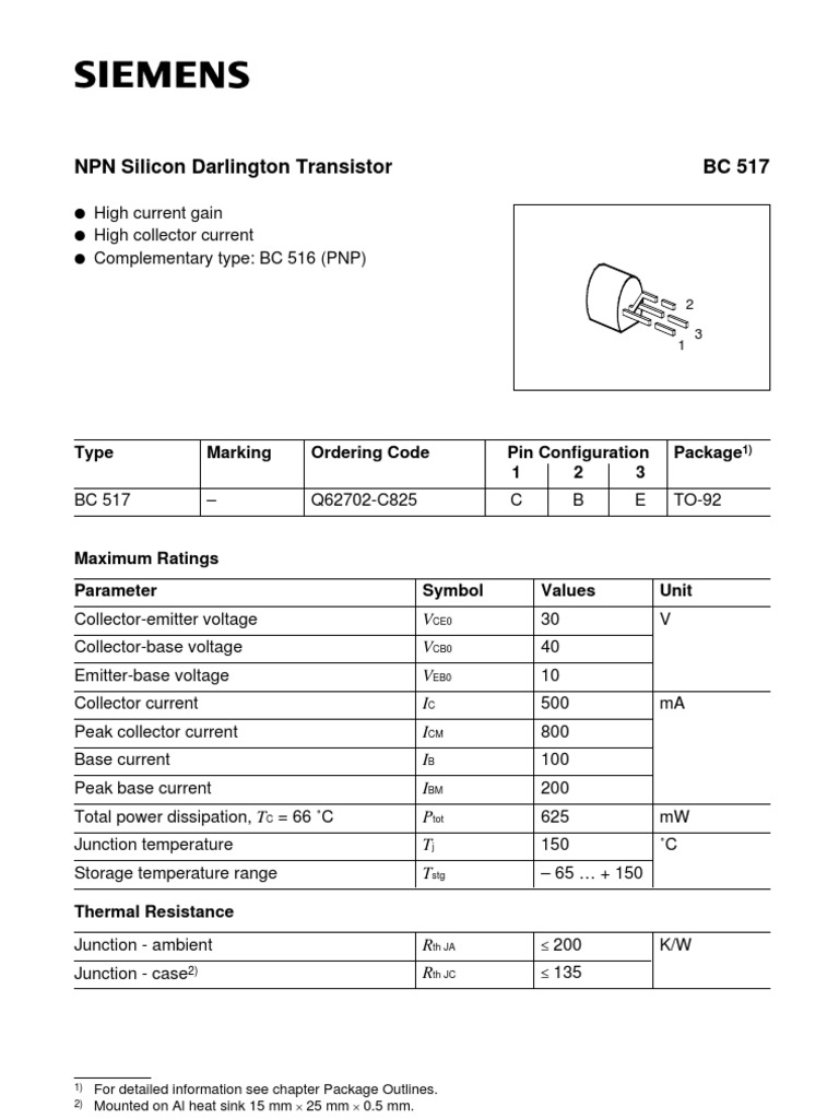 BC517 | PDF | Bipolar Junction Transistor | Semiconductor Devices