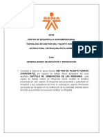 SENA Centro de Desarrollo Agroempresarial Tecnólogo en Gestión del Talento Humano Taller Generalidades de Inducción y Reinducción