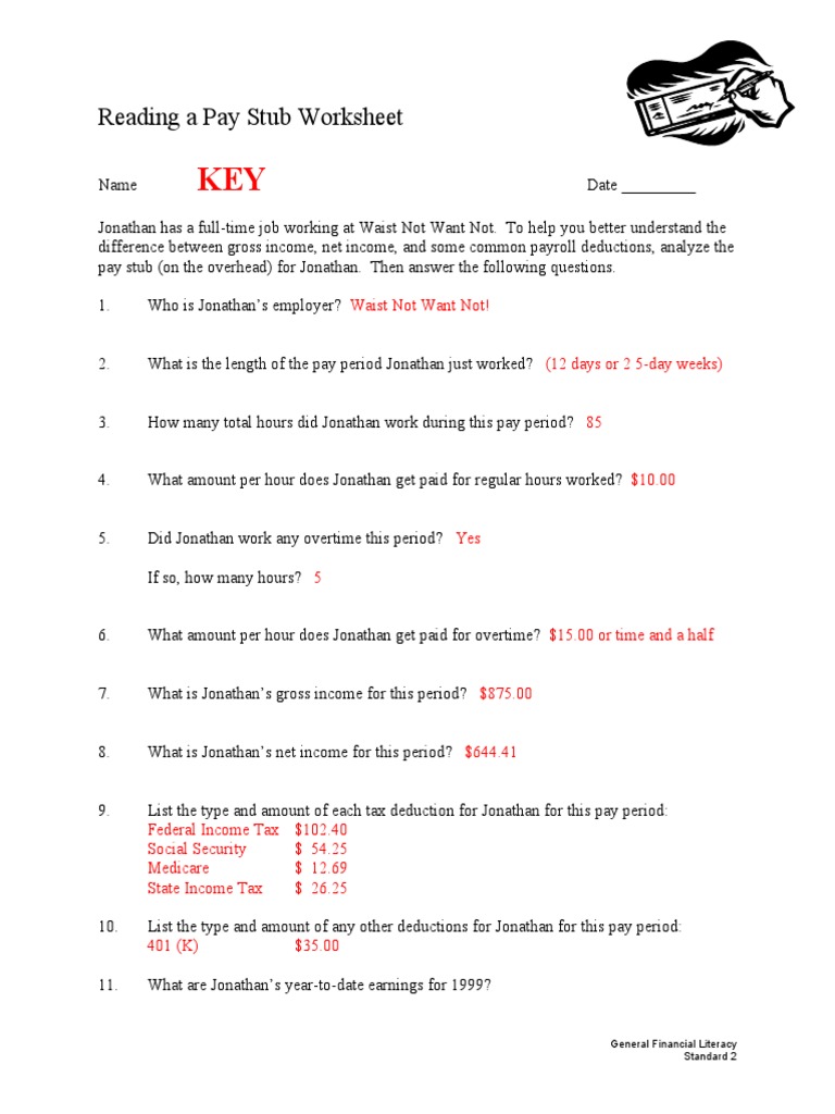 ST 10 Reading A Pay Stub Worksheet KEY  PDF In Reading A Pay Stub Worksheet