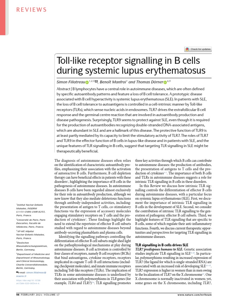 Toll-Like Receptor Signalling in B Cells During Systemic Lupus ...