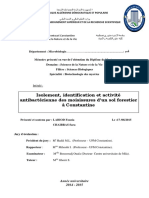 Isolement, Identification Et Activité Antibactérienne Des Moisissures D'un Sol Forestier À Constantine