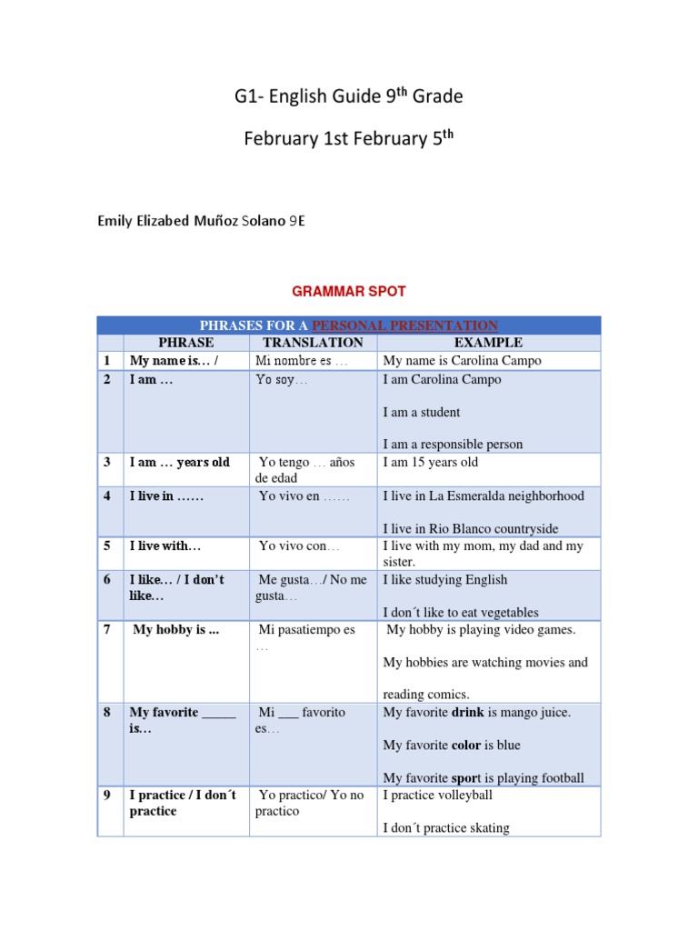 Personal Presentation Phrases Guide | PDF | Language Arts & Discipline ...