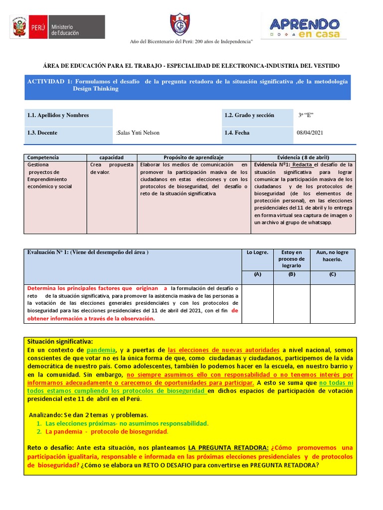 Sesion 1 Actividad 1 Del 5 Al 9 de Abril para El 3 Grado EPT (Primera ...