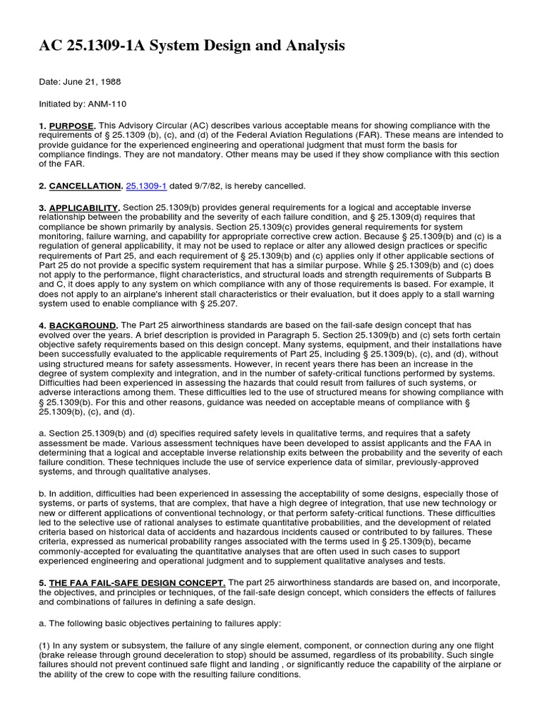 AC 25.1309-1A System Design and Analysis: 1. Purpose | PDF ...