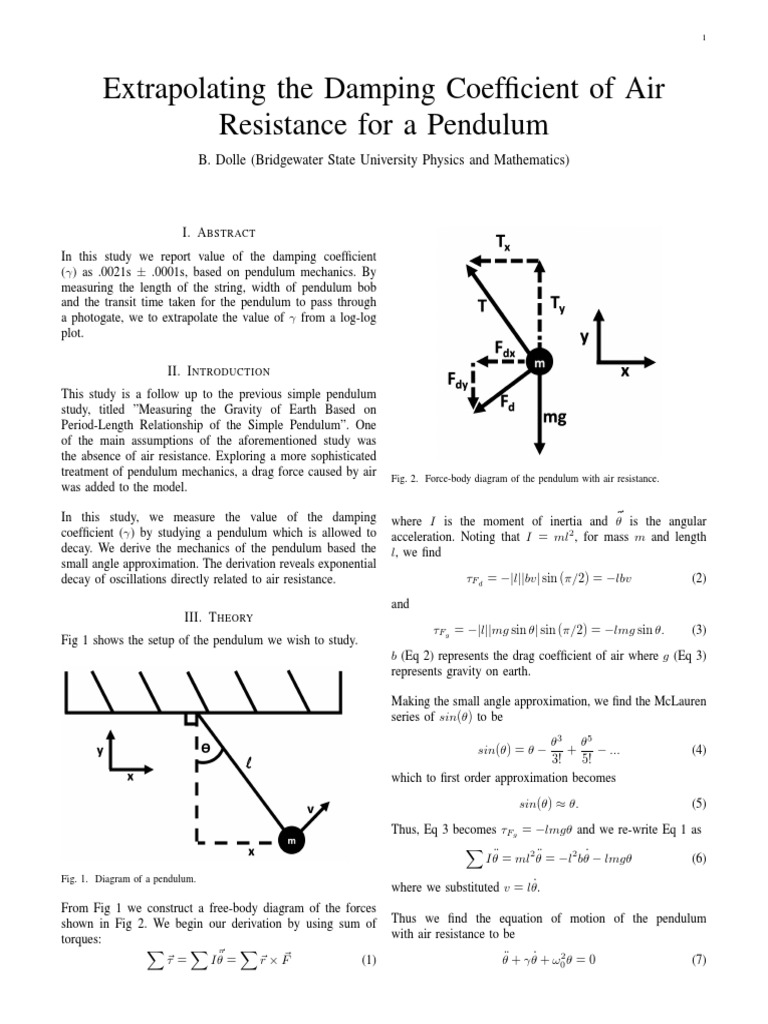 Damping Coefficient of Pendulum Air Resistance | PDF | Pendulum | Mechanics