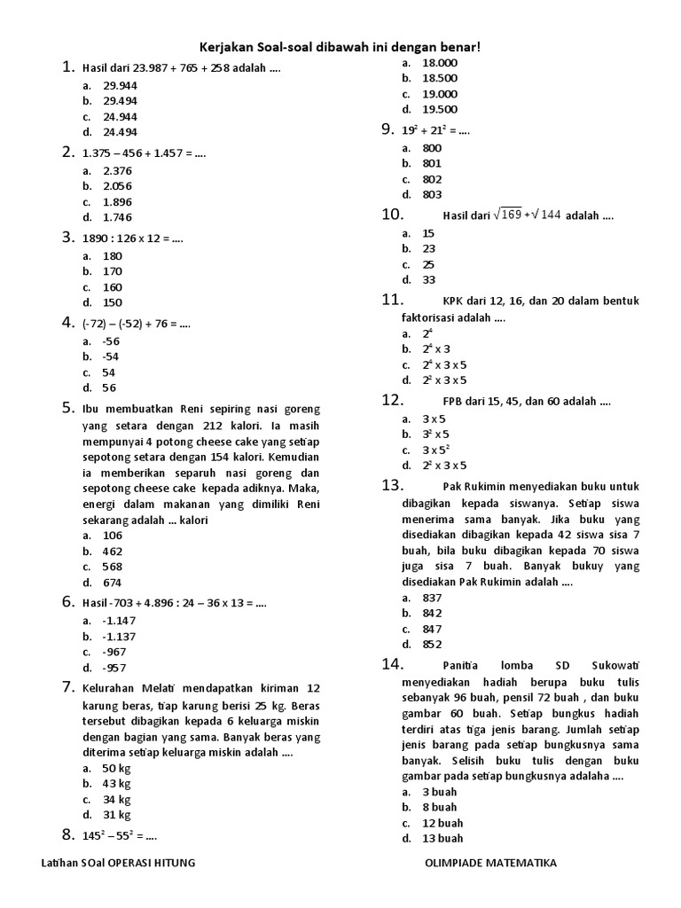 Latihan Soal Matematika Dasar | PDF