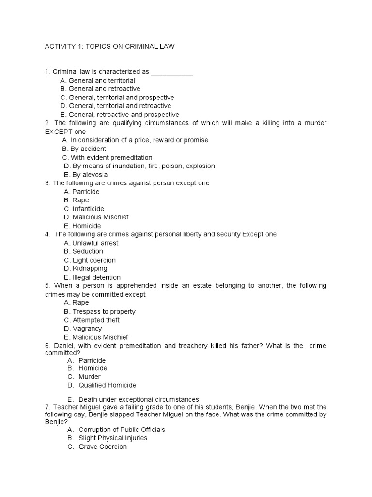 Activity in Law Related Studies PDF Murder Rape