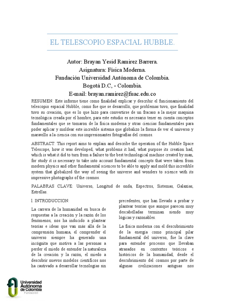 El Telescopio Espacial Hubble | PDF | telescopio espacial Hubble ...