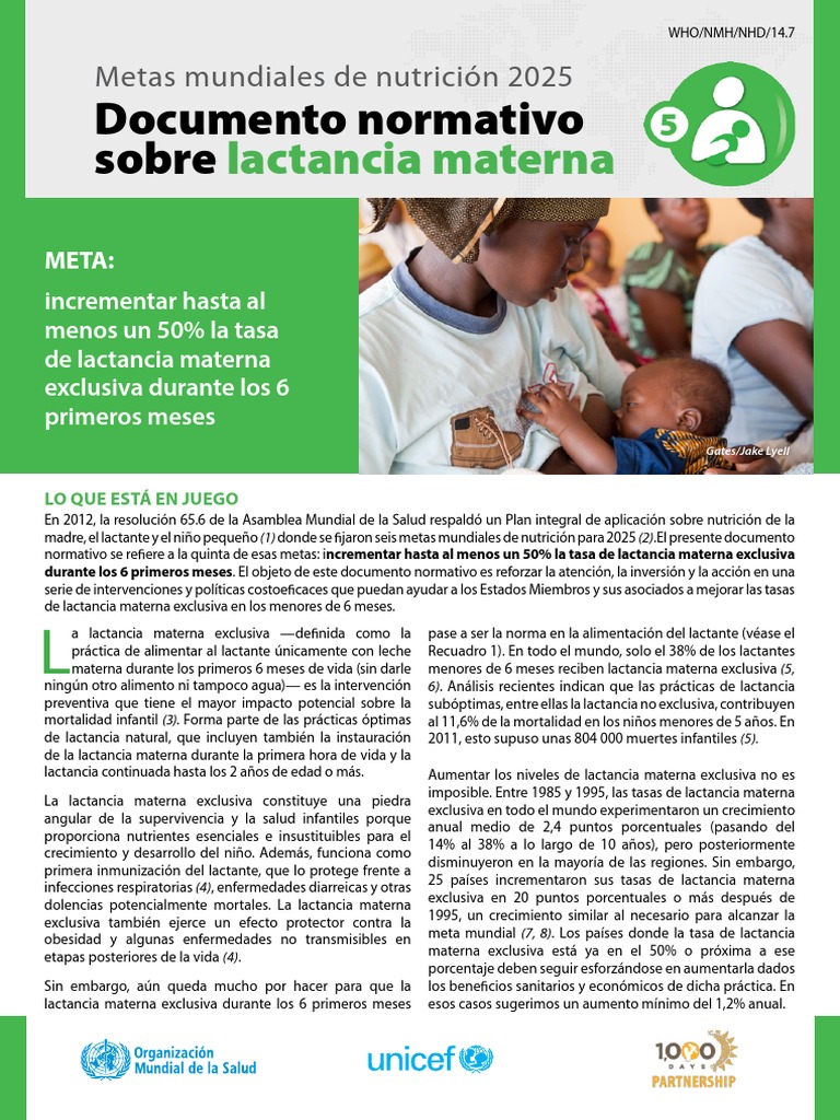 Metas Mundiales de Nutrición 2025 Documento Normativo Sobre Lactancia