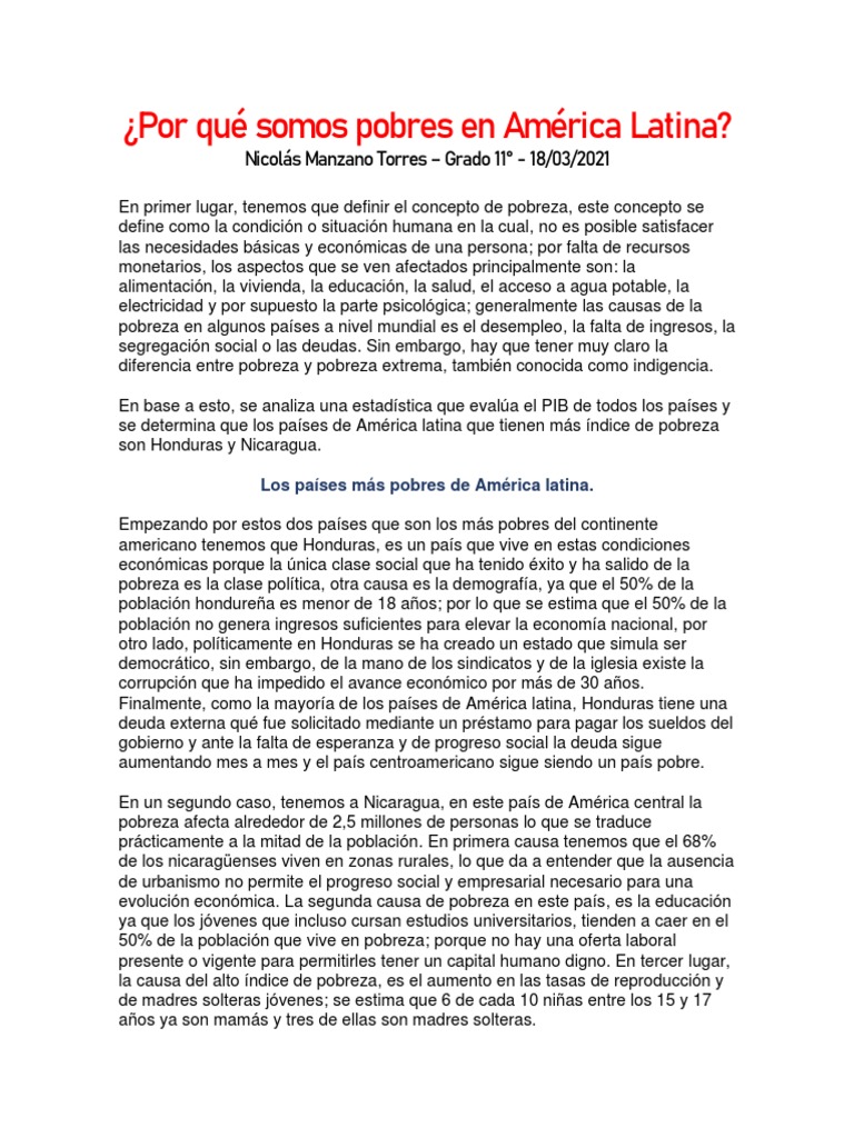 Por Qué Somos Pobres En América Latina Pdf Honduras Pobreza