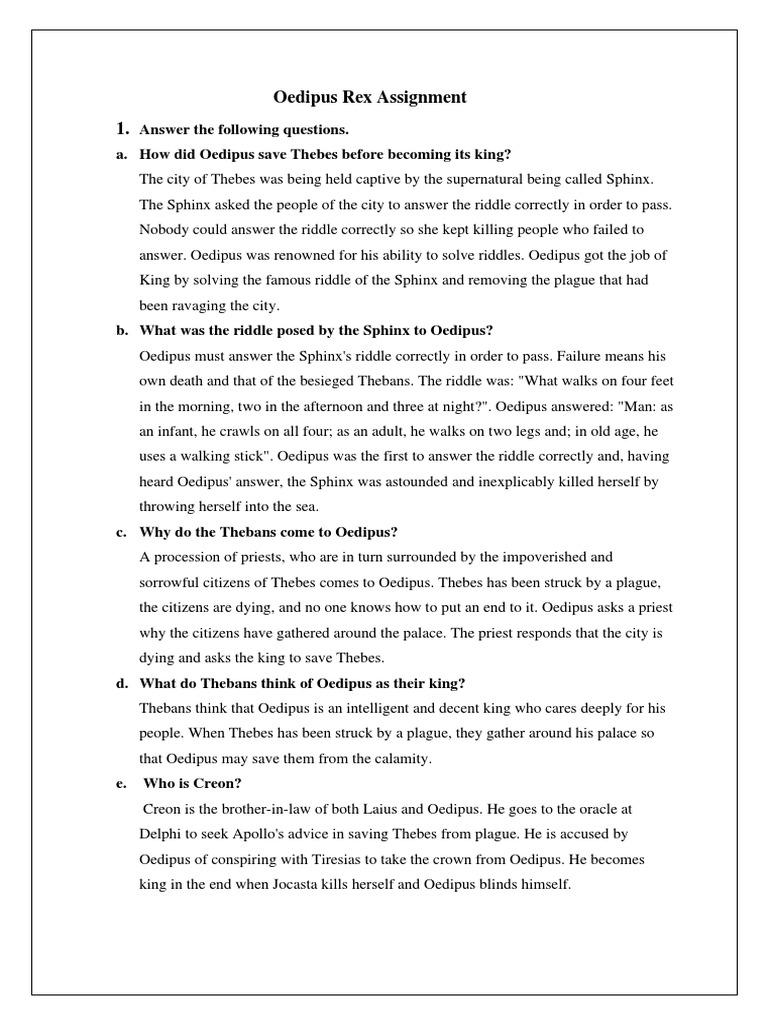 Oedipus Rex Assignment To Sir Ahmed PDF Oedipus Boeotian Mythology