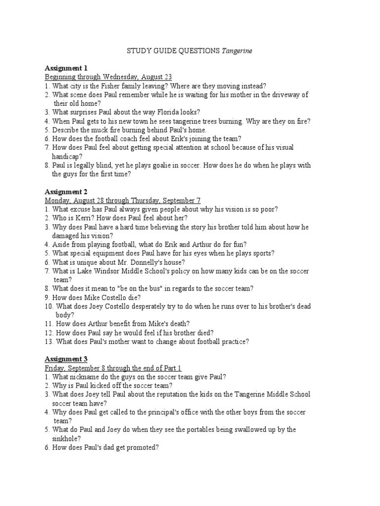 STUDY GUIDE QUESTIONS Tangerine PDF