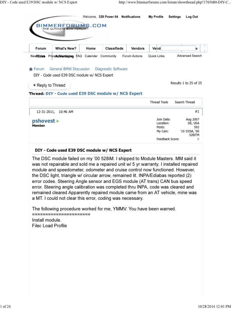 DIY - Code Used E39 DSC Module W - NCS Expert | PDF | Anti Lock Braking ...