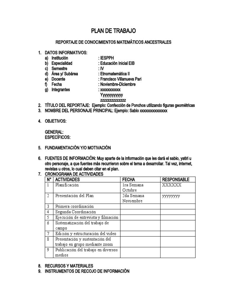 Estructura Del Plan de Trabajo | PDF