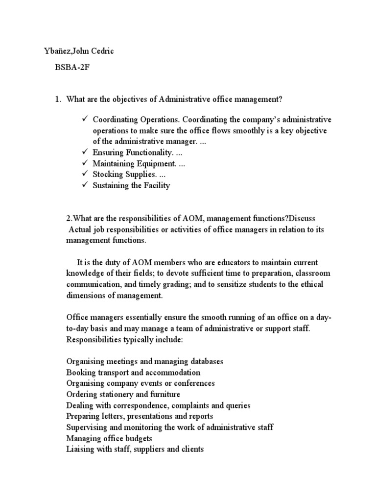 Objectives of Administrative Office Management | PDF | Business | Self ...